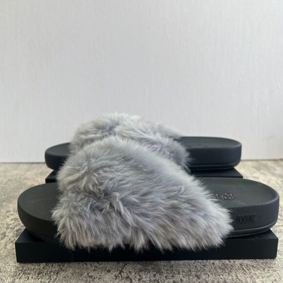 Victoria Secret PINK  Faux Fur Blue Grey and Black Slides Limited Edition Size 7 - Picture 2 of 9